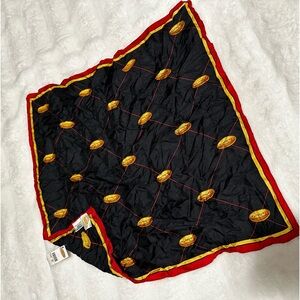 Talbots 100% Silk Scarf Square NWT Black & Red with Gold Talbots Logo Print 20”
